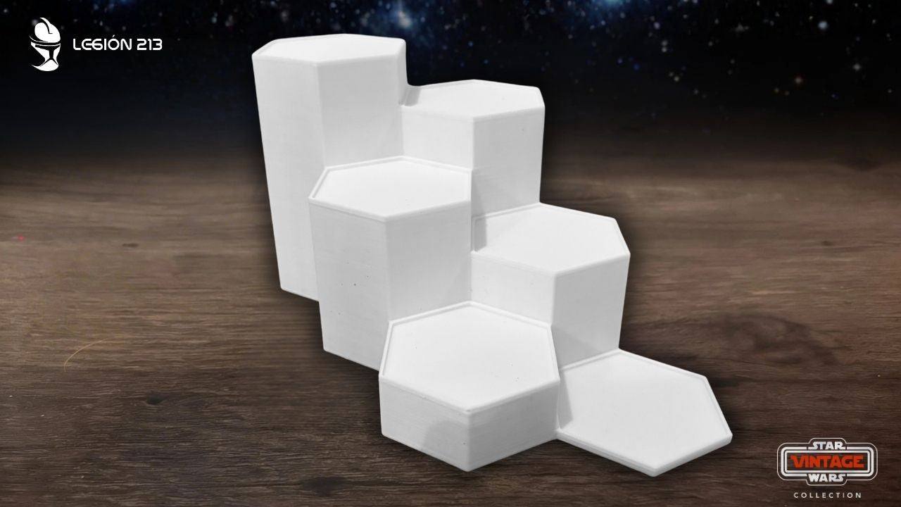 Expositor escalonado Hexagonal para Figuras Vintage Collection - Edición Blanco